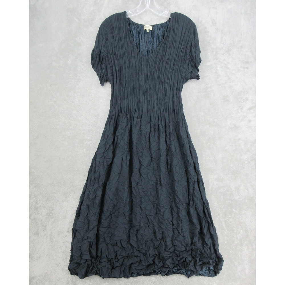 Alquema Dress Womens Size 2 US L Crinkle Lagenlook Midi Pleated Stretch Relaxed